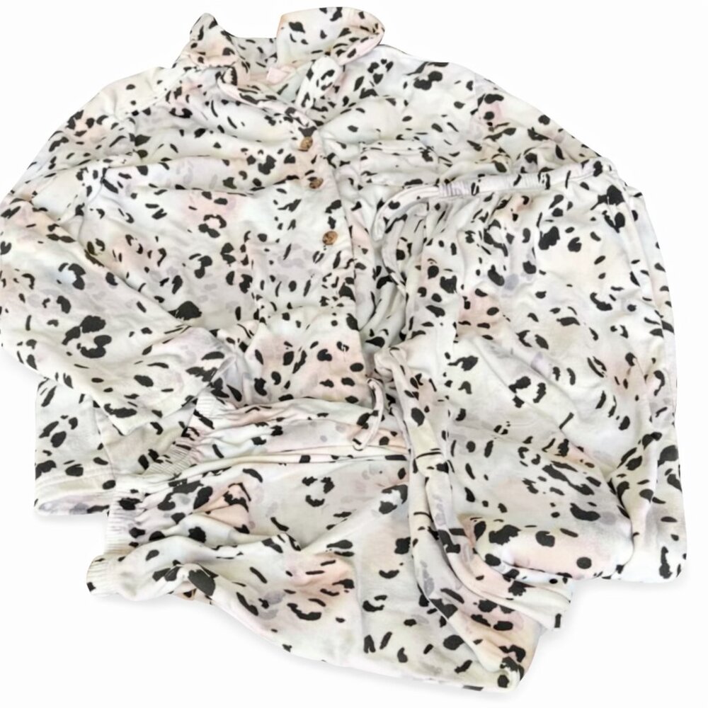 Leopard Velour Pajama Set Women Small 2 Piece Matching Lounge Set Cozy Sleepwear